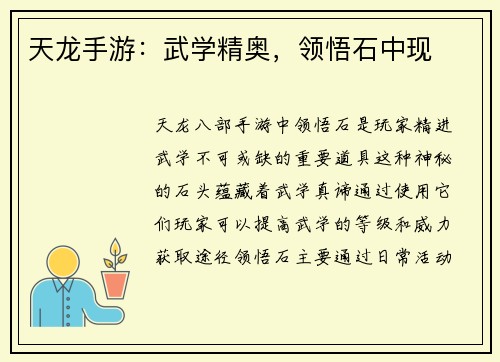 天龙手游：武学精奥，领悟石中现