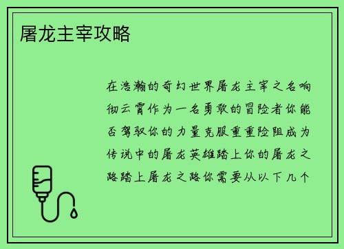 屠龙主宰攻略