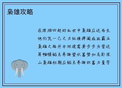 枭雄攻略