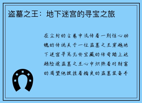 盗墓之王：地下迷宫的寻宝之旅