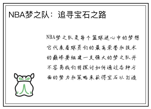 NBA梦之队：追寻宝石之路