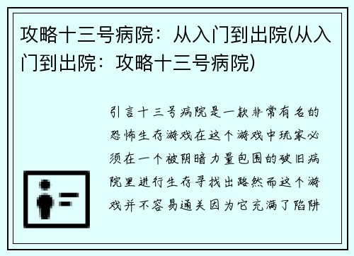 攻略十三号病院：从入门到出院(从入门到出院：攻略十三号病院)